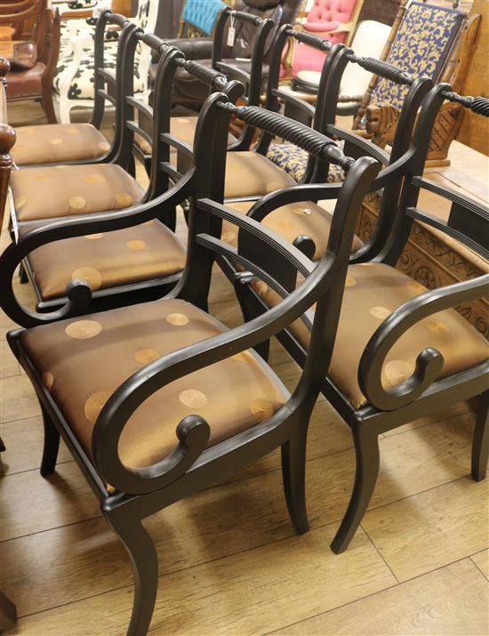 Eight rope-twist dining chairs
